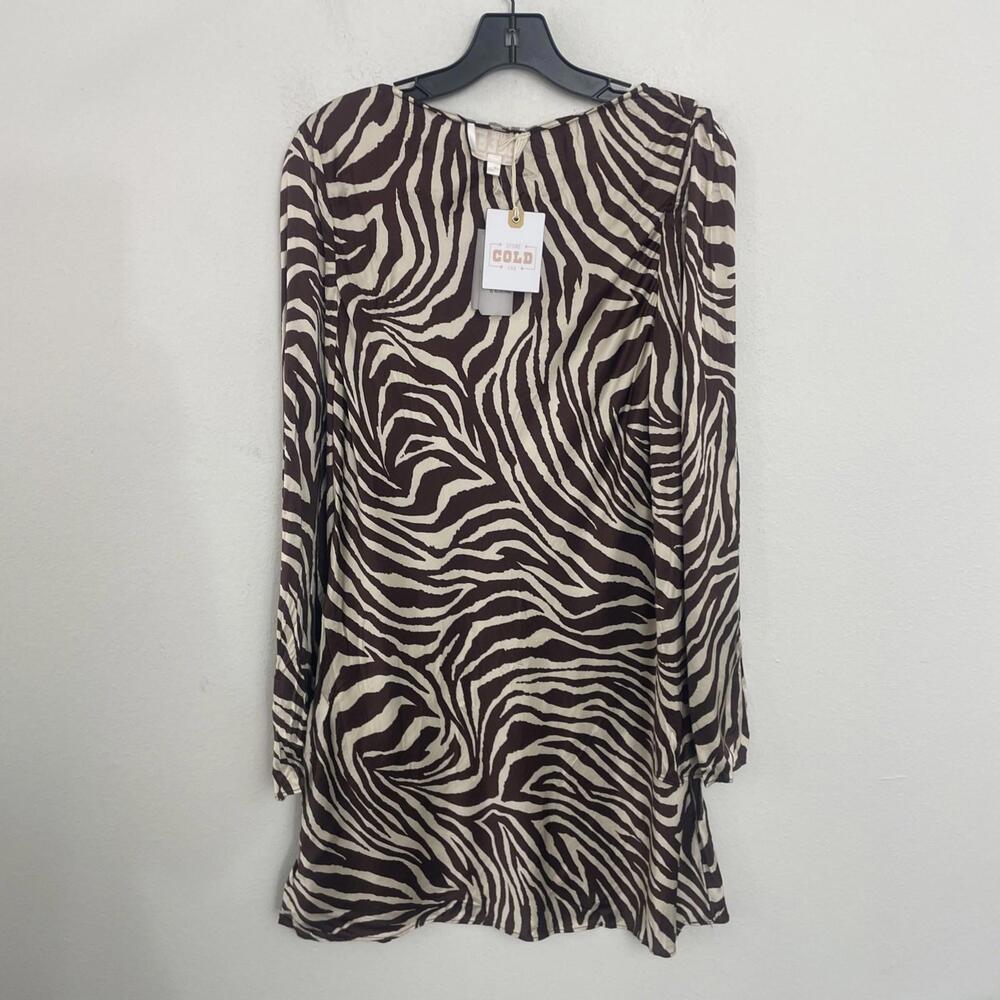 Revolve Stone Cold Fox Dress Basier Dress brown zebra satin size L $228msrp - Picture 8 of 9